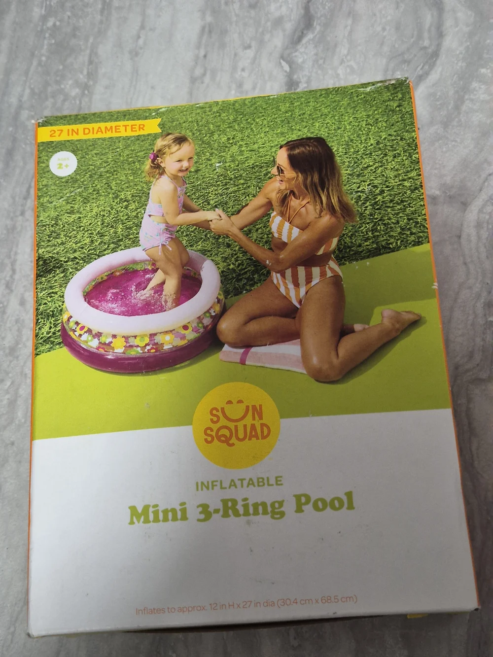 Inflatable Mini 3-Ring Kids Pool - Orange Kids 2T Inflates To 27